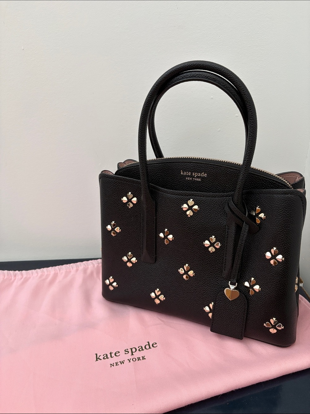 Kate Spade Margaux Spade Stud Medium Satchel Black PXRUA228 - Picture 7 of 9